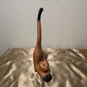 Wooden Cat Figurine Upright Tail